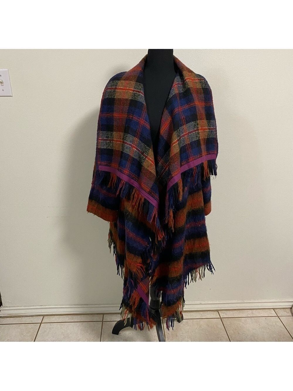 Anthropologie Hei Hei Blanket Cardigan Women’s Size XS/S Plaid Tartan fringed